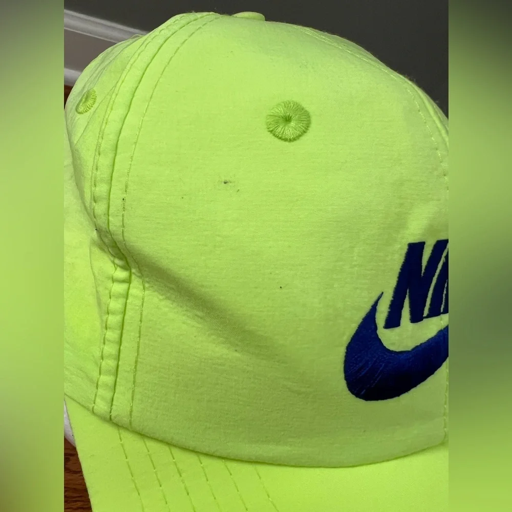 Vintage Nike Hat 90s Snapback Cap Neon Yellow   Sz OS